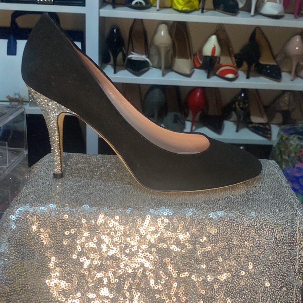Kate Spade Dani Black Suede Glitter Heel EXCELLENT